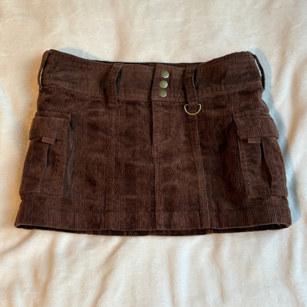 Urban Outfitters Joan Corduroy Micro Mini Skirt Brown Y2K Cargo Utility NWT